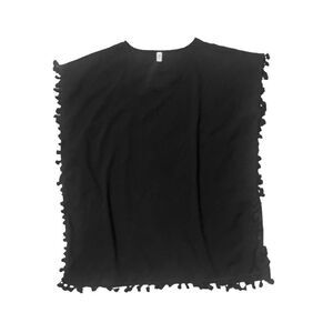 Yincra Swimsuit Coverup Black Boxy Square Cut Semi-Sheer Sexy Fringe Poofs Hem